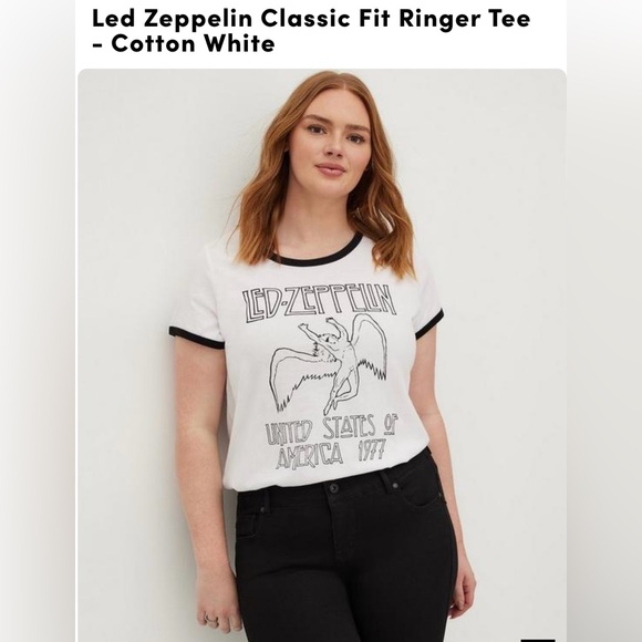 NWT - Led Zeppelin Classic Fit Ringer Tee - Cotton White - Picture 1 of 5